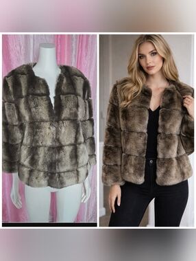 Express 90'S Soft Faux Fur Mink Y2K Brown Hook Closure Jacket Size Medium